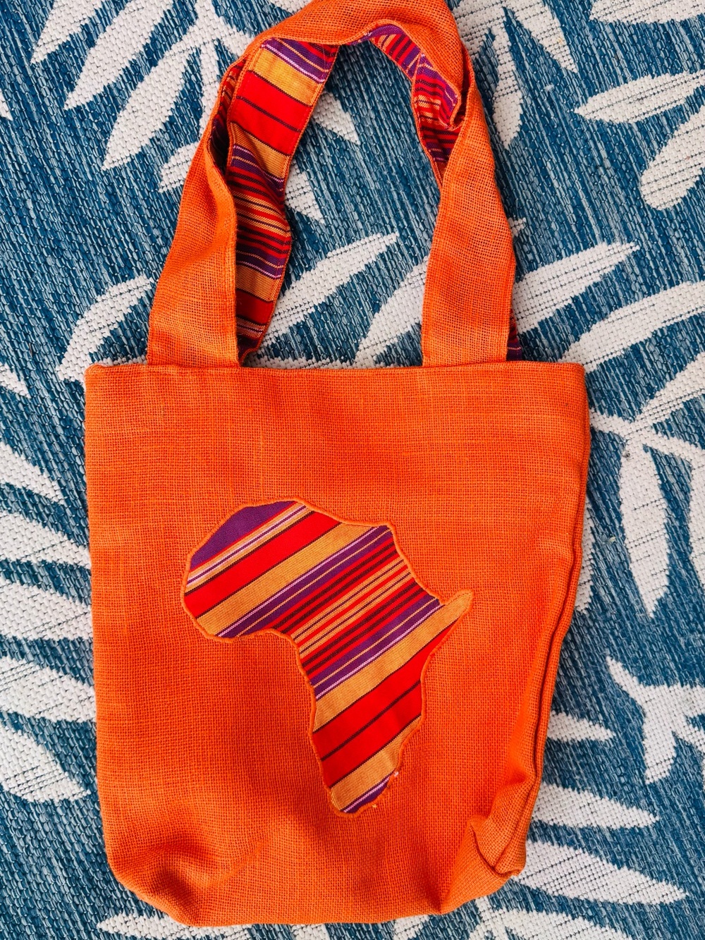Handmade Orange Africa Appliqué Canvas Tote Bag